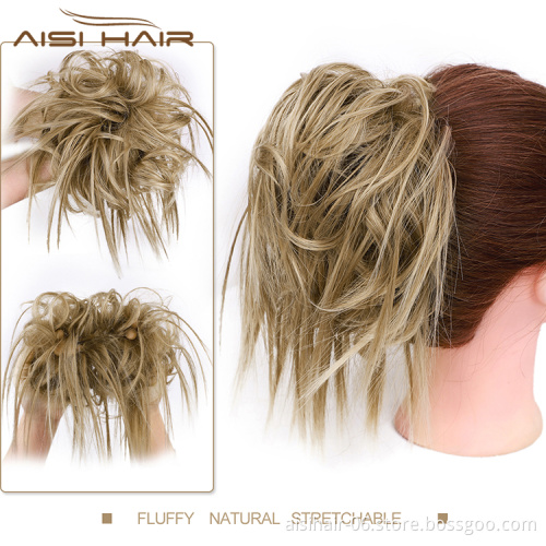 Aisi Hair Mixed Brown Blonde Chignon Curly Bun Pad Chignon Elastic Band Ribbon Ponytail Rope Rubber Hair Extension For Women